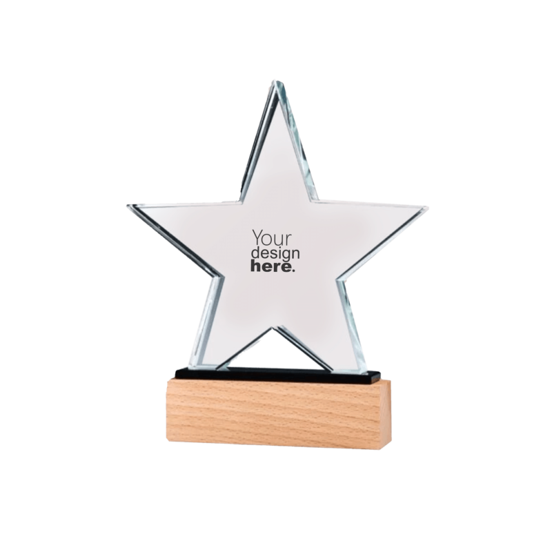 Star Crystal Trophy with Wooden Base